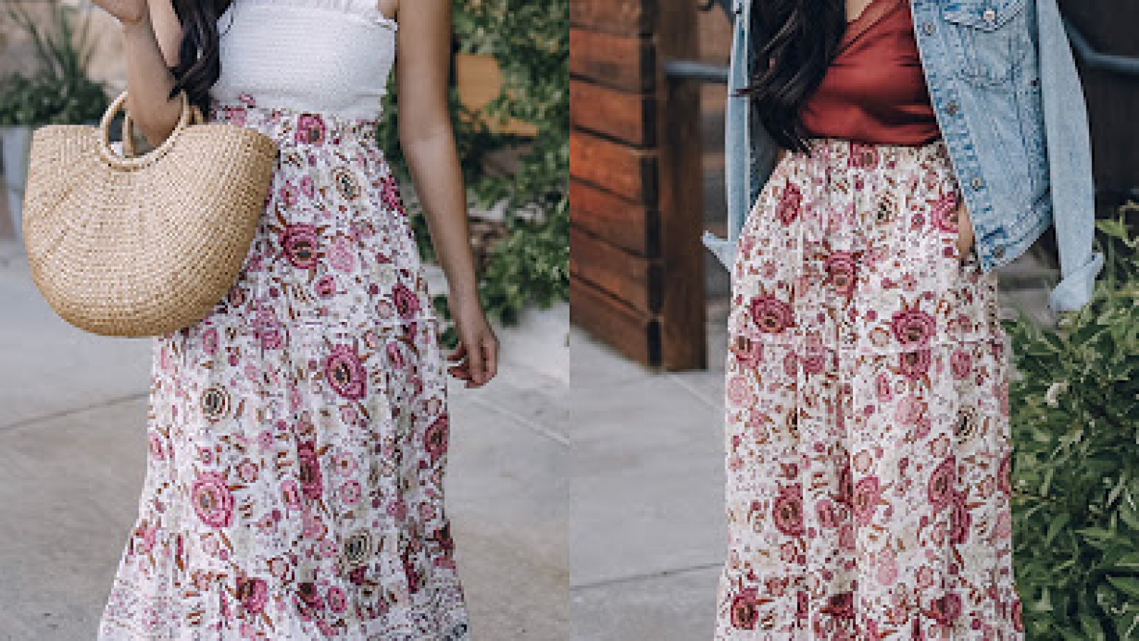 how to wear a floral midi skirt