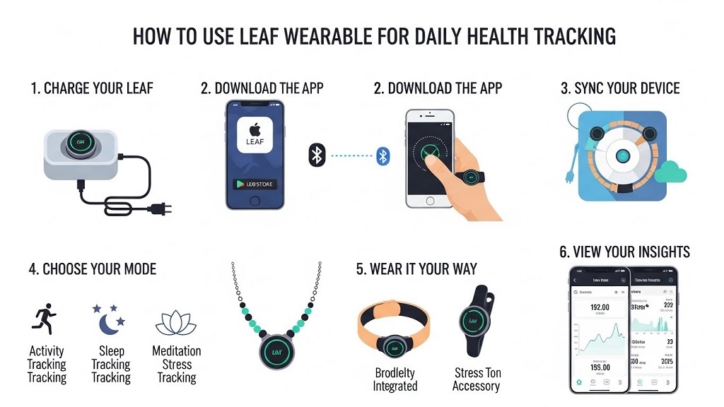 LEAF wearable clipped to clothing for daily stress tracking