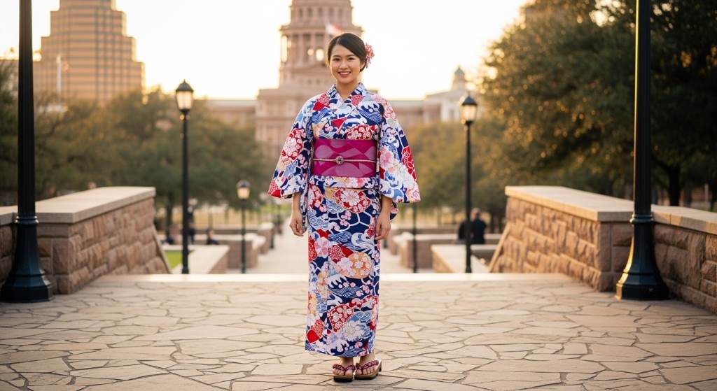 Traditional Japanese robe fashion trend among Austin college students
